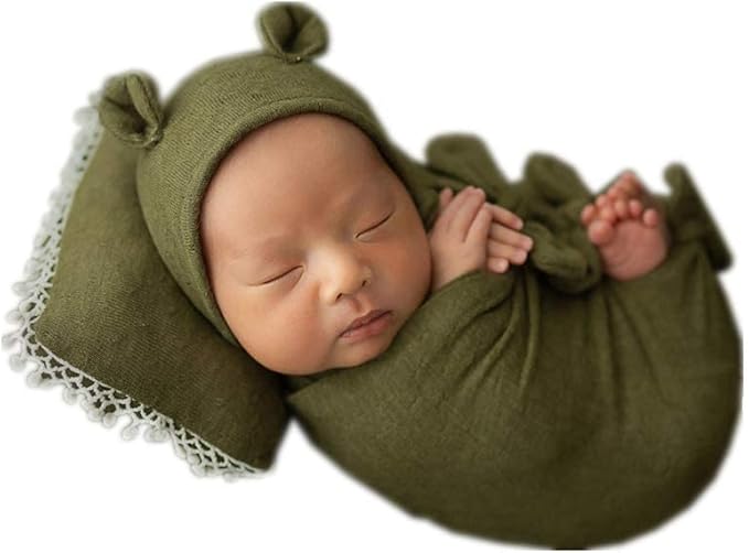 Vemonllas Newborn Baby Boy Girl Photography Props Bow Wrap, Posing Aid, Hat and Blanket Set of 4 Pcs