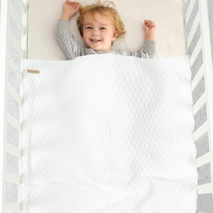 Neiwech Baby Blanket Boy Girl Knit Soft Swaddle Receiving Blankets for Newborn Nursery Infant Crib Stroller White 30 x 40 Inch