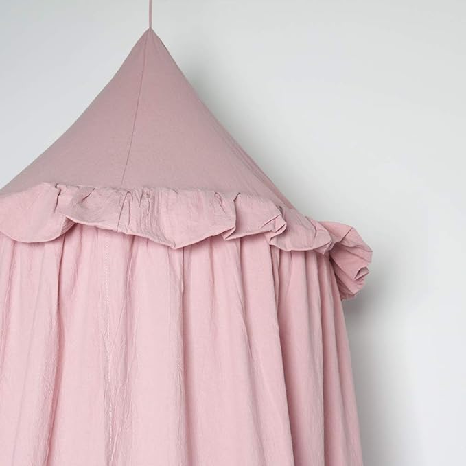 MAMERIA Kids Bed Canopy with Frills Cotton Hanging Tent Curtain Net for Reading Nook Hideaway Bedding Play Room Decor (Dusty Rose)