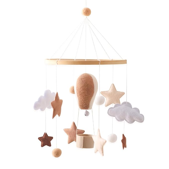 Baby Mobile for Crib, Baby Crib Mobile for Boys Girls, Baby Mobile for Bassinet, Boho Nursery Mobile, Nursery Decor Theme for Infant Bedroom Hanging, Gender Neutral Baby Gift (Hot Air Balloon)