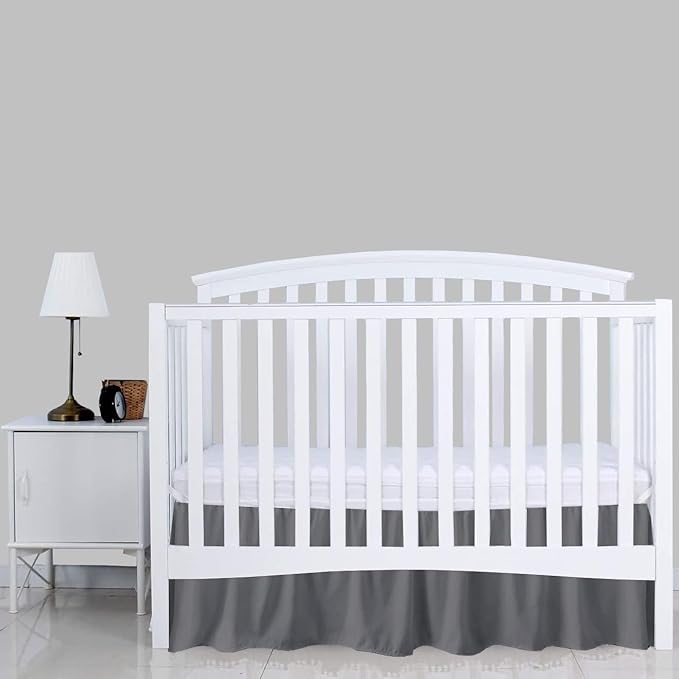 Dark Grey Crib Bed Skirt 28" x 52" with 14" Drop - Dust Ruffle Crib Skirt with Split Corners - Soft Nursery Standard Crib Toddler Bedding Skirt for Baby Boys or Girls