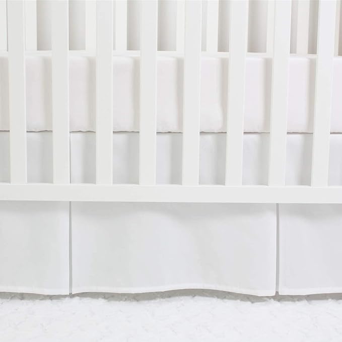 Box Pleated Crib Bed Skirt Premium 100% Cotton 800 Thread Count Nursery Crib Toddler Bedding Crib Bedskirt for Baby Boys or Baby Girls, (28" x 52") + 14" Drop Lenght - White Solid