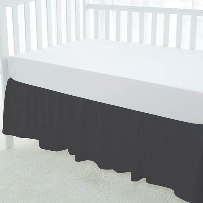 100% Egyptian Cotton, Nursery Crib Toddler (28" x 52" + 14") 800 Thread Count Crib Skirt Dust Ruffle, Bedding Skirts for Baby Boys or Girls, 14" Drop, Dark Grey Solid