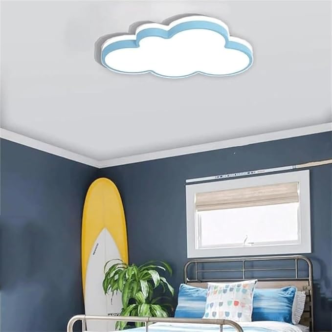 Cute Cloud LED Ceiling Light Fixture, Blue & White Flush Mount Lamp, Modern Eye-Caring Lighting for Kids’ Bedroom, Nursery, Baby Room, Playroom Decor(Blue,48cm)