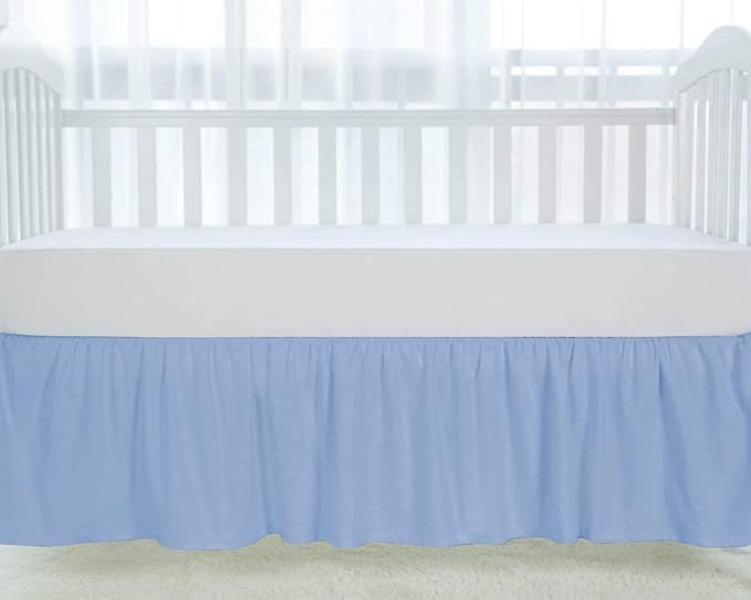 100% Egyptian Cotton, Nursery Crib Toddler (28" x 52" + 16") 800 Thread Count Crib Skirt Dust Ruffle, Bedding Skirts for Baby Boys or Girls, 16" Drop, Light Blue Solid
