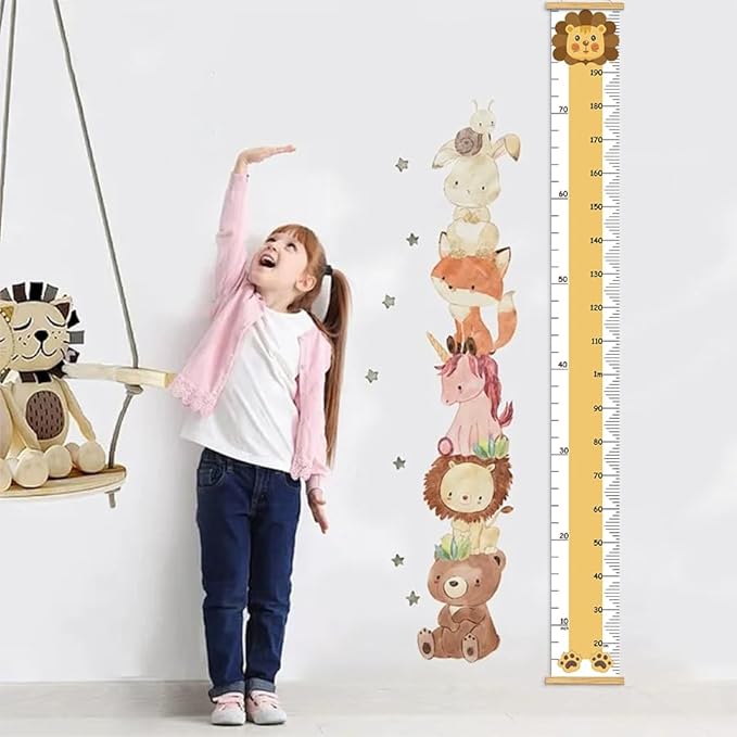 Kids Height Growth Chart for Toddlers & Babies - Removable Canvas Wall Ruler, Baby Height Measurement Tool, Nursery/Playroom Decor Hanging Art (Lion, 78" L x 8" W, Framed)