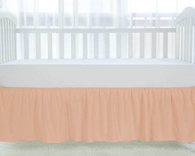 100% Egyptian Cotton, Nursery Crib Toddler (28" x 52" + 14") 800 Thread Count Crib Skirt Dust Ruffle, Bedding Skirts for Baby Boys or Girls, 14" Drop, Blush Solid