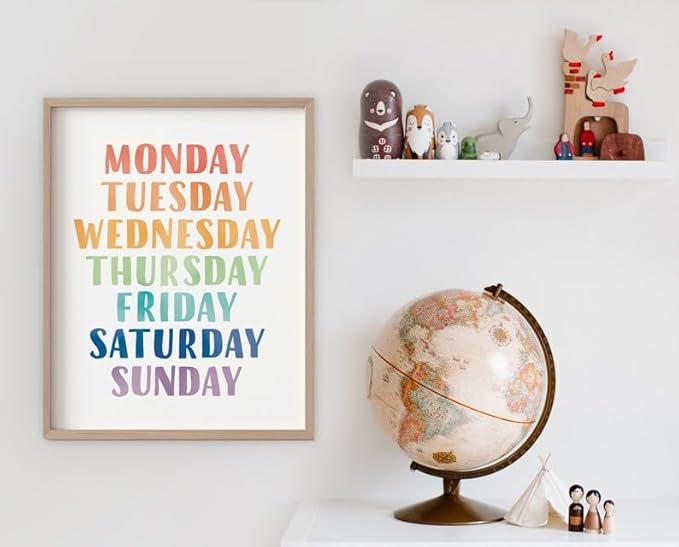OZCONO Rainbow Days Week Poster, Colorful Learning Chart Kids, Preschool Wall Decor Art, Homeschool Education Guide (Unframed) (24x36)