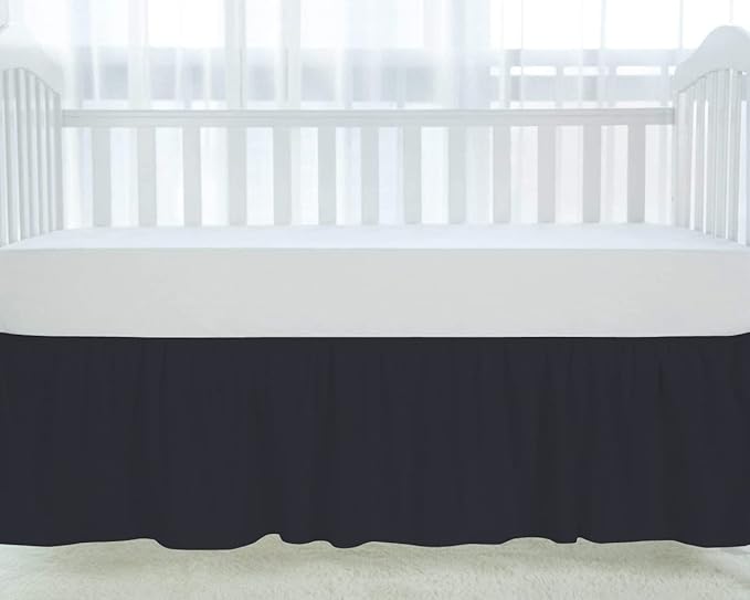 100% Egyptian Cotton, Nursery Crib Toddler (24" x 38" + 10") 800 Thread Count Crib Skirt Dust Ruffle, Bedding Skirts for Baby Boys or Girls, 10" Drop, Black Solid