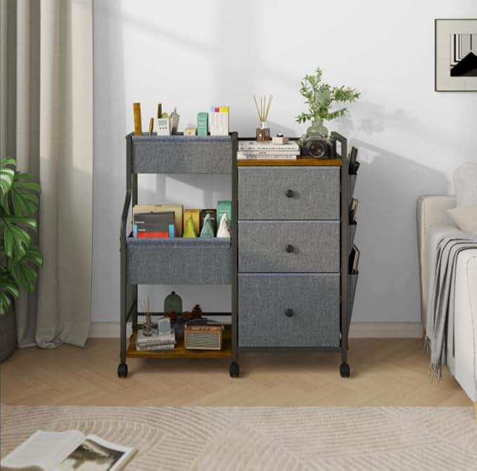 Baby Diaper Caddy, 3 Tier Baby Organizer and Storage Cart with Dividers and Drawers, Mobile Utility Rolling Cart, Baby Newborn Essentials Storage Cart with Wheels for Nursery, Bedroom, Grey