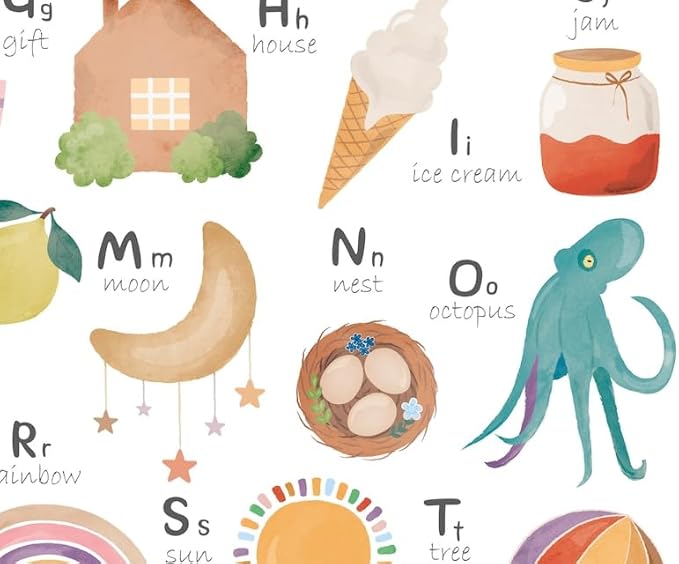OZCONO Alphabet Numbers Poster, Vibrant ABC Counting Chart Kids, Playroom Wall Decor Art, Homeschool Education Guide (Unframed) (12x18)