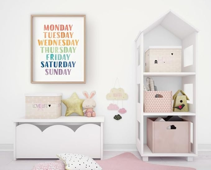 OZCONO Rainbow Days Week Poster, Colorful Learning Chart Kids, Preschool Wall Decor Art, Homeschool Education Guide (Unframed) (20x30)