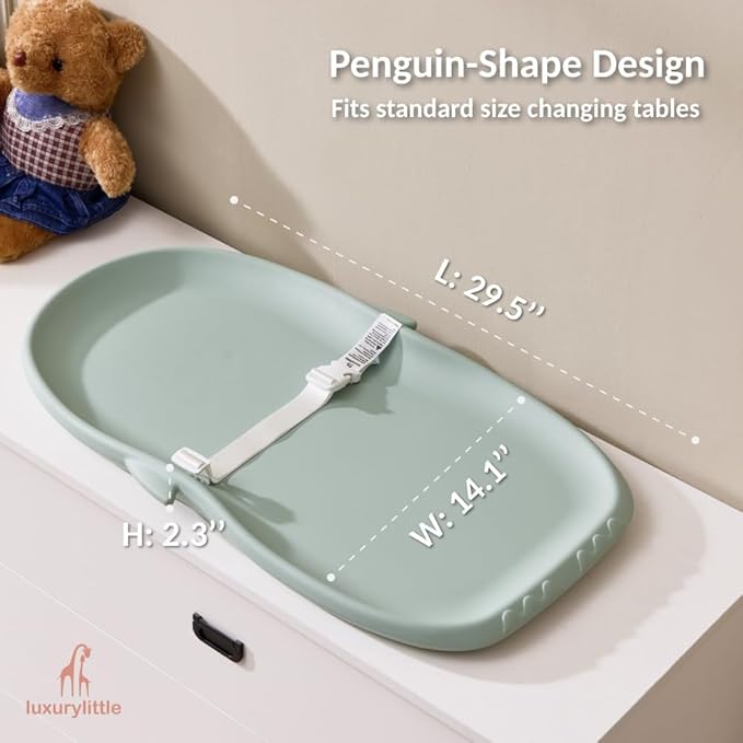 Luxury Little Portable EVA Baby Changing Pad Waterproof Changing Pad for Diaper Changes,Dressing,Baby Massage & Moisturizer Application,Soft & Non-Slip, Adjustable Safety Belt, Penguin Design,Green