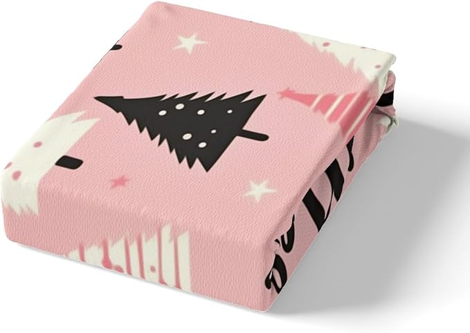 Feelyou Merry Christmas Bedding Set Christmas Tree Duvet Cover for Kids Boys Girls Stars Print Comforter Cover Pink Christmas Bedspread Cover with 2 Pillowcases 3Pcs Bedding King,No Comforter
