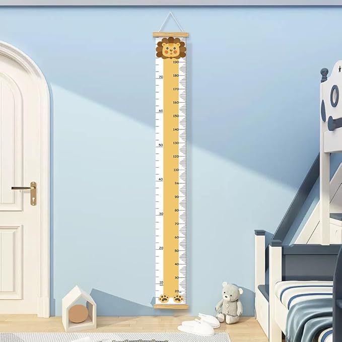 Kids Height Growth Chart for Toddlers & Babies - Removable Canvas Wall Ruler, Baby Height Measurement Tool, Nursery/Playroom Decor Hanging Art (Lion, 78" L x 8" W, Framed)