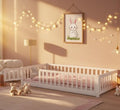 Bellemave Twin Size Floor Bed for Kids, Girls, Boys, Rubber Wood Floor Bed with slats and Door, White