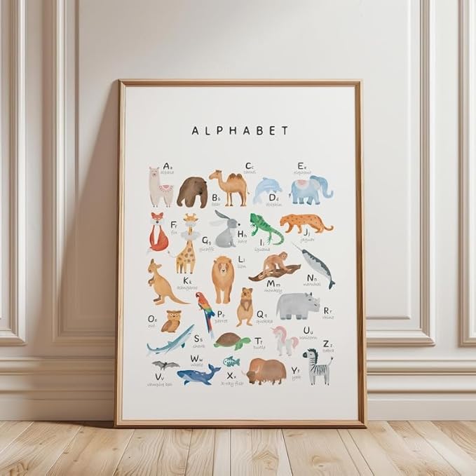 OZCONO Animal Alphabet Learning Poster, Vibrant ABC Wildlife Chart Kids, Playroom Wall Decor Art, Homeschool Education Guide (Unframed) (16x24)