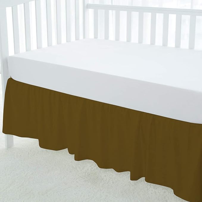 100% Egyptian Cotton, Nursery Crib Toddler (24" x 38" + 10") 800 Thread Count Crib Skirt Dust Ruffle, Bedding Skirts for Baby Boys or Girls, 10" Drop, Taupe Solid