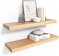 Habudda Floating Shelves, Wooden Wall Shelf for Rustic Decor, Hanging Display Shelving for Bedroom Bathroom Kitchen Living Room, Natural Wood, Invisible Bracket, 23.6"×6.7"×1.6", 2-Pack