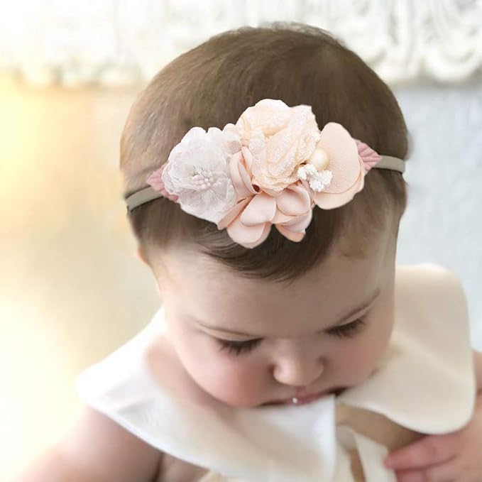 cherrboll 3pcs Baby Girl Headbands Flowers, Super Soft & Stretchy Nylon Floral Hairbands for Newborn Toddler