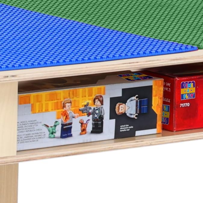 Contender Time-2-Play 30.75" Rectangular Blue & Green Lego Blocks Compatible Play Table with 20" Long Legs, Natural Finish Birch Children Activity Play Desk [Greenguard Gold Certified]