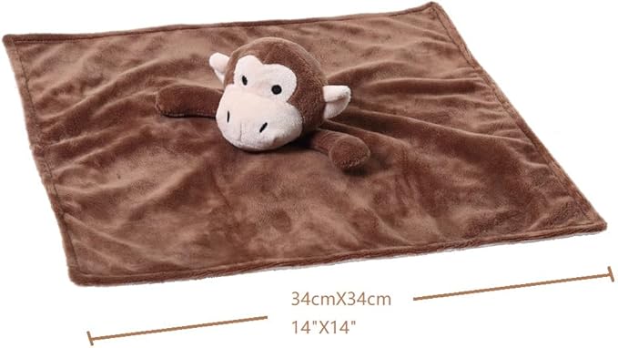 CREVENT Cozy Plush Baby Security Blanket, Loveys for Baby Girls and Boys, Birthday (Monkey+Tag)