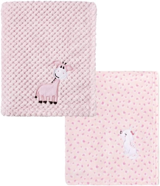 CREVENT 2Pcs 30''X40'' Cute Cozy Fluffy Warm Baby Blankets for Infants Toddlers' Bedding Crib Cot Stroller - Giraffe + Cat