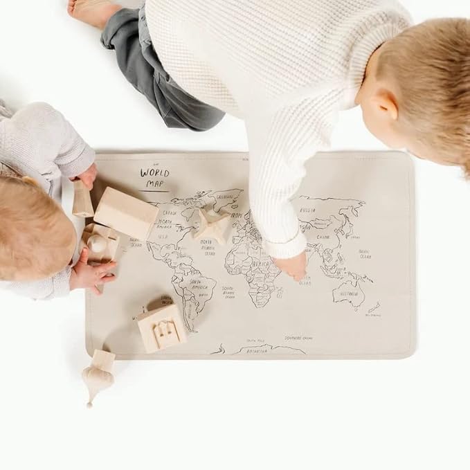 Gathre Wipeable Baby Changing Mat, Made of Premium, Soft, Water-Resistant Vegan Leather, Foldable Playmat for Babies, Home Nursery or Travel Use - World Map