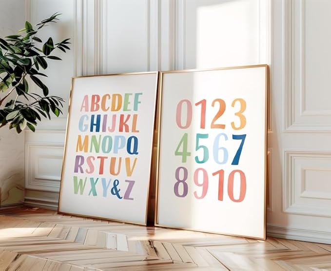 OZCONO Rainbow Alphabet and Numbers Poster for Kids, Educational Wall Art,Classroom Decor, Montessori Teaching, Toddler Learning (Unframed) (12x18)