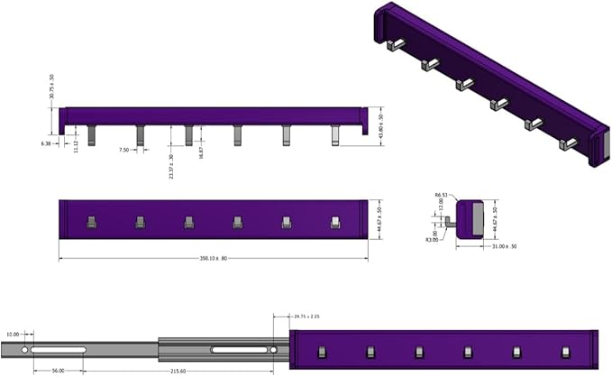 6-Hook Designer Wardrobe Reversible 13.75" Length Closet Belt Rack with 12" Retractable Pullout Extension and Installation Hardware (Matte Nickel)