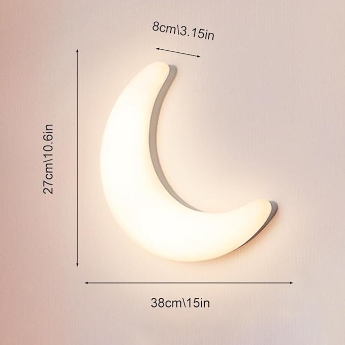 Dimmable LED Moon Wall Lamp, Modern White Crescent Sconce Light Fixture, Nordic Style Ambient Lighting for Bedroom Kids Room Living Room Nursery Wall Decor Night Light(38CM)