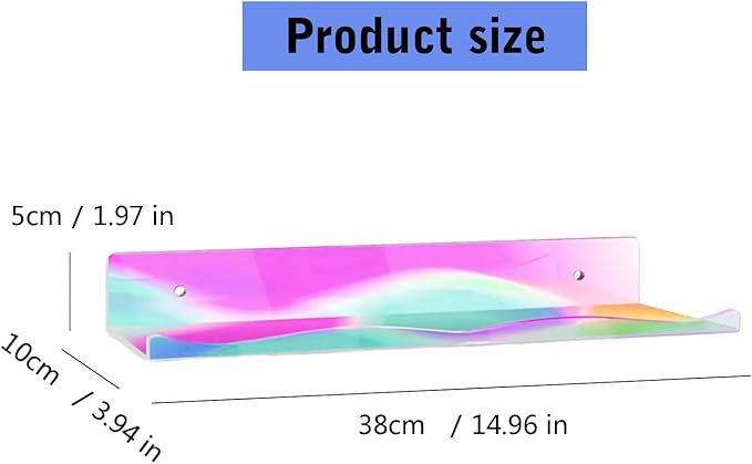 Set of 4 Modern Acrylic Floating Shelves with Rainbow Colorful Acrylic Wall for Books Toy Cosmetics Nursery Decorative Wall