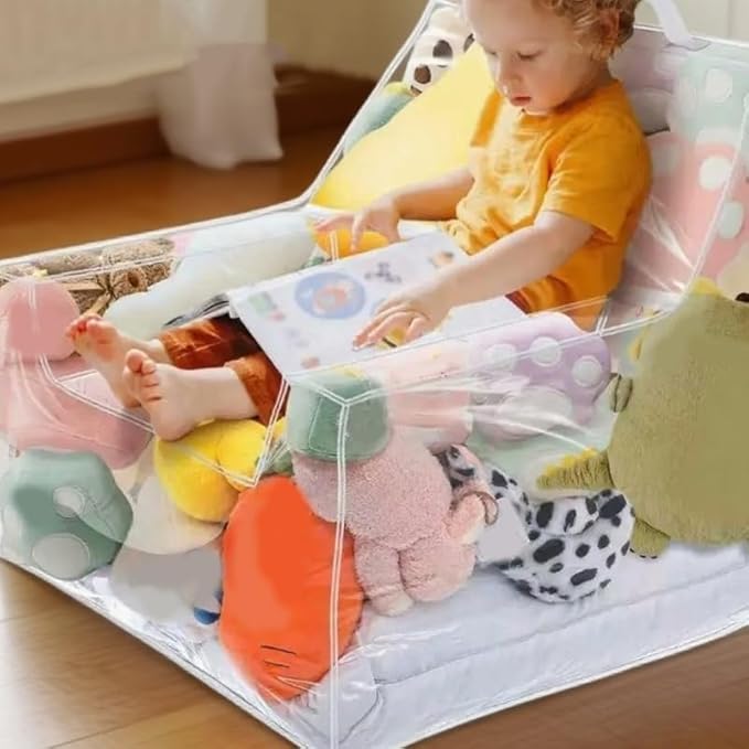 Stuffed Animal Storage Bean Bag Chair, Transparent Material and Hidden Zippers, Spacious Design for Stuffed Animals, Perfect for Home Organization and Cozy Seating in Various Spaces