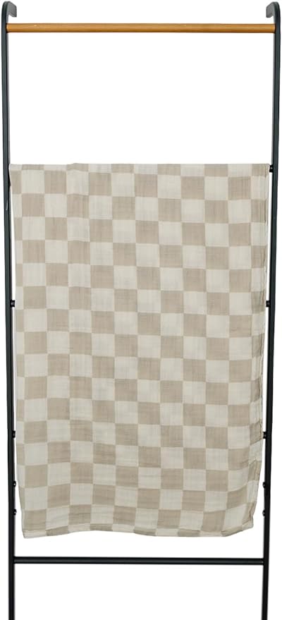Mebie Baby Taupe Checkered Muslin Swaddle, Modern and Neutral Swaddle Blanket for Baby Girl or Boy, Soft Baby Blankets, Newborn Swaddle Blanket, 0-3 Month, Comfy Wrap, Baby Essentials & Gifts