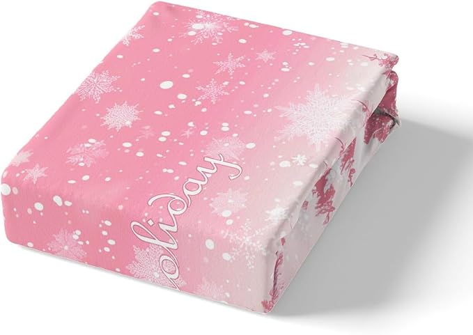 Manfei Pink Glitter Duvet Cover Set Queen Size, Xmas Trees Deers Snowflakes Print Bedding Set 3pcs for Kids Girls Teens Bedroom Decor, Christmas Theme Comforter Cover with 2 Pillowcases,No Comforter