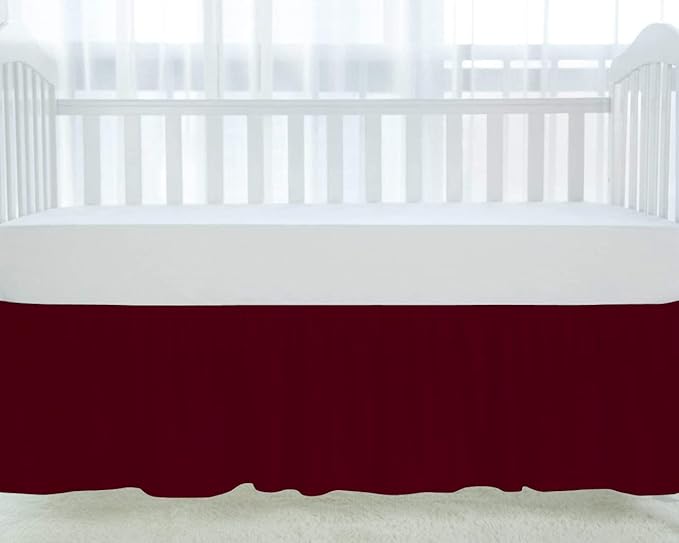 100% Egyptian Cotton, Nursery Crib Toddler (28" x 52" + 16") 800 Thread Count Crib Skirt Dust Ruffle, Bedding Skirts for Baby Boys or Girls, 16" Drop, Burgundy Solid