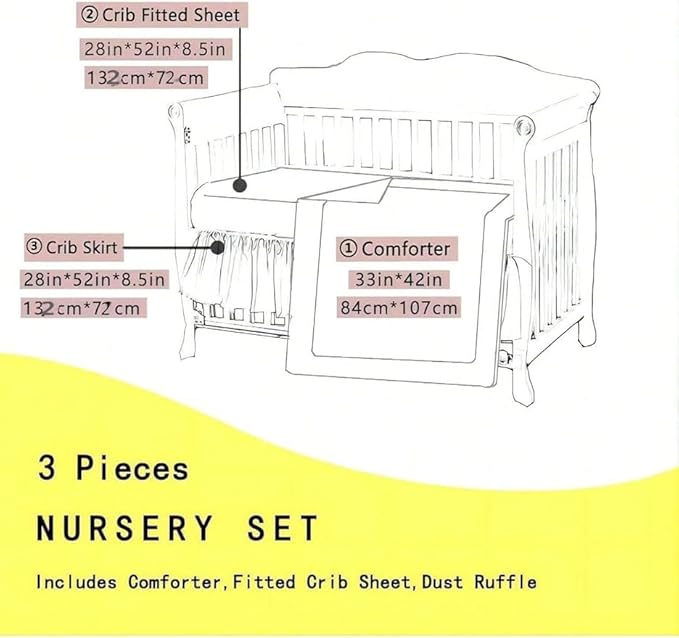 Blue Dinosaur Crib Bedding Set for Baby Boy, 3 Pieces Nursery Set Including Quilt/Fitted Sheet/Crib Skirt