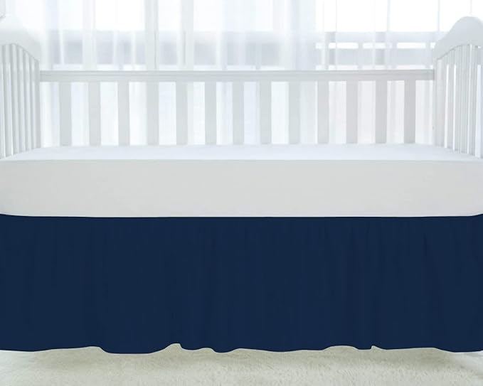 100% Egyptian Cotton, Nursery Crib Toddler (24" x 38" + 10") 800 Thread Count Crib Skirt Dust Ruffle, Bedding Skirts for Baby Boys or Girls, 10" Drop, Navy Blue Solid
