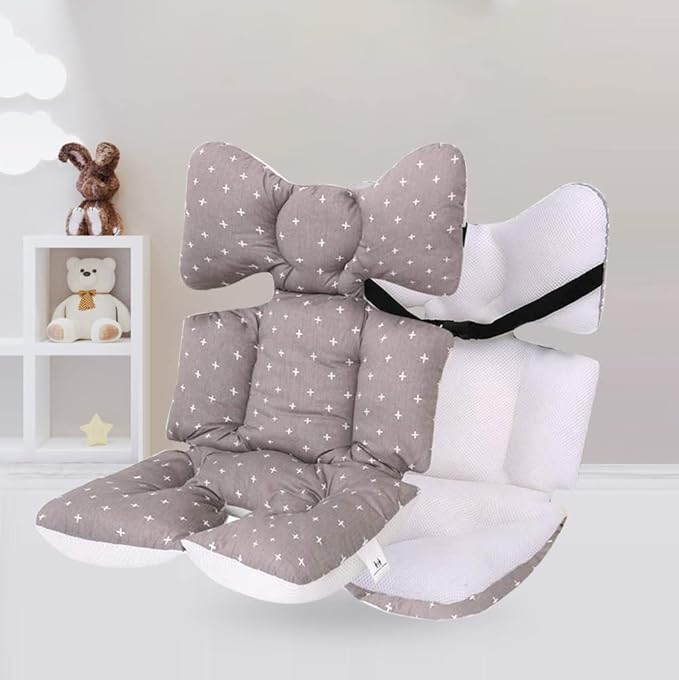 Baby Seat Pad Liner for Stroller–Soft and Breathable，3D Air Mesh Cotton Universal Baby Stroller Cushion (Grey Cross)