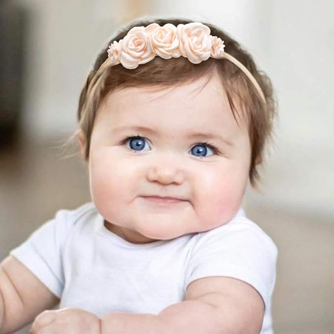 cherrboll 3pcs Baby Girl Flower Headbands, Super Soft & Stretchy Nylon Floral Hairbands for Newborn Toddler