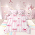 7 Pieces Pink Bowknot Kids Comforter Twin,Bow Tie Geometric Stripe Bedding Set,Butterfly Knot Princess Style Fashion Pink Romantic（Comforter+Fitted+Flat Sheet+2 Pillowcases+2 Throw Pillow Covers）