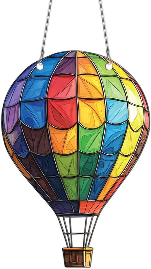 Rainbow Hot Air Balloon Ornaments Decor - Gifts for Hot Air Balloon Lovers - Home Wall Room Kitchen Decorations - Acrylic Ornament