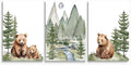 Baby Bear Nursery Wall Art, Cute Bears Wall Decor, Watercolor Green Mountain Forest Wall Art, Woodland Camping Nursery Decor Print, Nature Art for Boy Girl Toddler Bedroom, Framed Canvas, 12"x16"x3