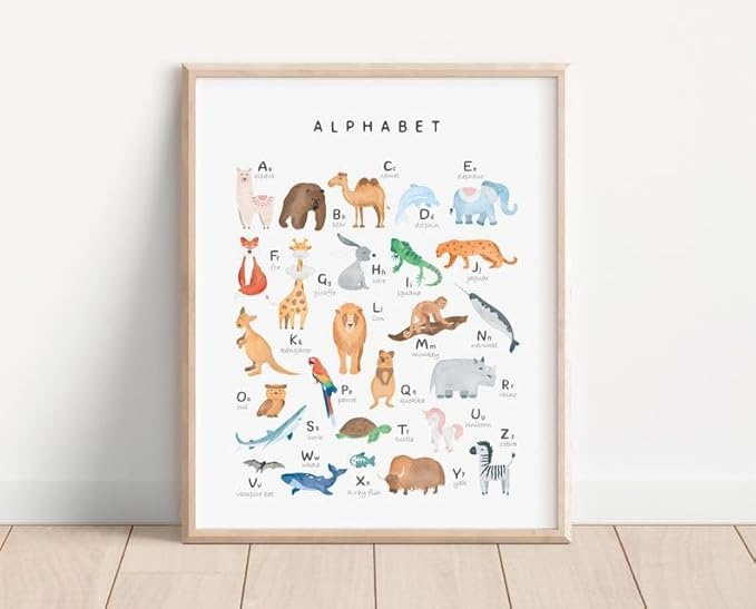 OZCONO Animal Alphabet Learning Poster, Vibrant ABC Wildlife Chart Kids, Playroom Wall Decor Art, Homeschool Education Guide (Unframed) (16x24)