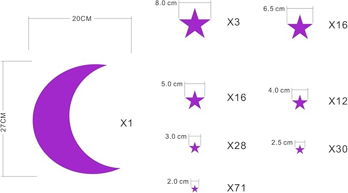 Moon and Stars Wall Decal Vinyl Sticker for Kids Boy Girls Baby Room Decoration Good Night Nursery Wall Decor Home House Bedroom Design YMX16 (Fuchsia)