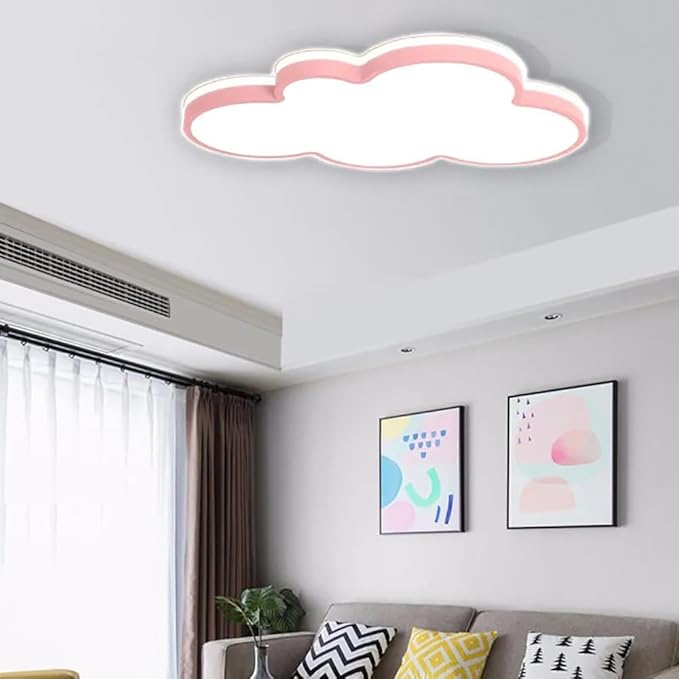 Dimmable LED Flush Mount Ceiling Light Fixture with Cloud Shape,34W 23Inch Close to Ceiling Lamp Modern Lights for Bedroom Kitchen, Pink Recessed Indoor Lighting 3000K-6000K Light Color Adjustable
