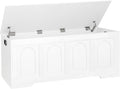 DINZI LVJ Storage Chest, 47.2" Rattan-Like Toy Box with 2 Safety Hinges, Wooden Entryway Storage Bench with Flip-Top, Large Trunk for Living Room, Bedroom, Easy Assembly, White