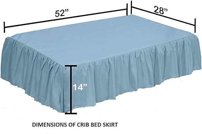 Crib Bed Skirt 28” x 52” with 14” Drop – Split Corners Dust Ruffle, Microfiber - Breathable, Durable, Elastic Adjustable Fit, Soft Nursery Bedding for Baby Boys & Girls, Light Blue Solid