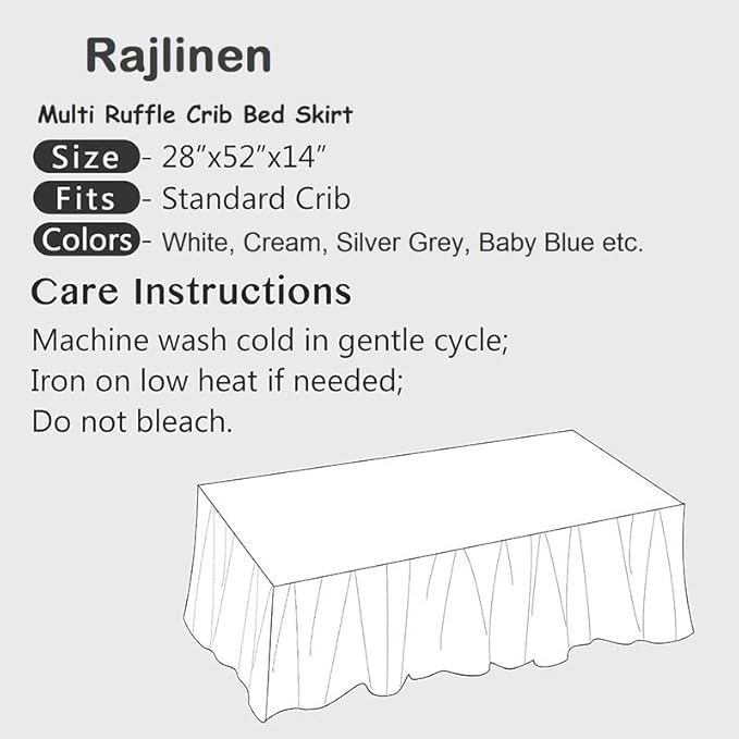 Rajlinen Ruffled Crib Bed Skirt, Microfiber, Dust Ruffle with Split Corners, 14" Drop, Nursery Toddler Bedding for Baby Boys or Girls, Taupe