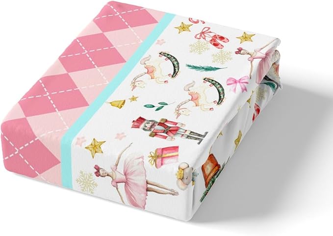 Nutcracker Christmas Pink Comforter Cover Full Size Xmas Royal Guarder Ballet Princess Duvet Cover New Year Pink Buffalo Plaid Bedding Set Gifts for Kids Boys Girls 2 Pillow Cases